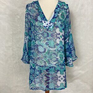 Antica Sartoria Sheer Blue Floral Bird Beach Coverup NWT One Size